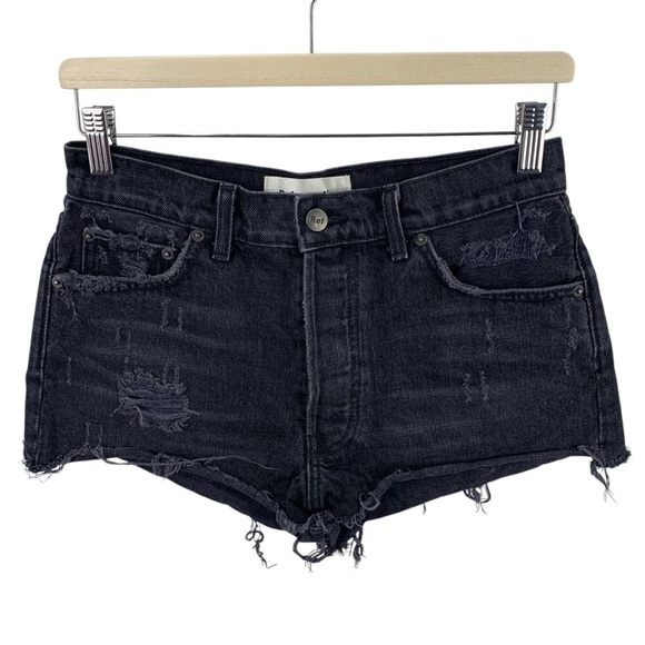 Reformation sz 26 Dixie High Rise Black Distressed Cut-off Jean Denim Shorts - Picture 3 of 8